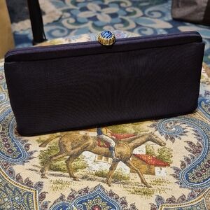 Vintage Dark Navy Clutch with Gold Accent